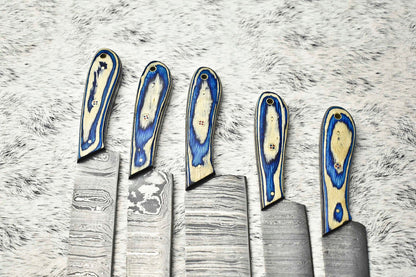 Custom Lot Of 5 Handmade Hammered Damascus Steel Chef Knives  Full Tang Blades With Polished Handle 3