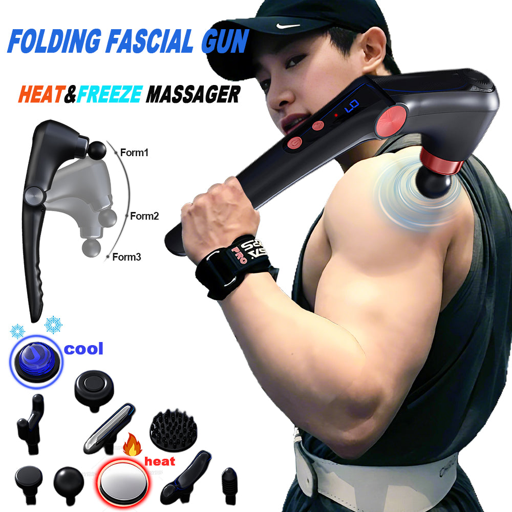 Adjustable Angles Portable Percussion Massager, Fascia Gun Massage with Hot and Cold Heads, Back Massager for Muscles