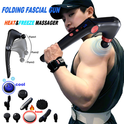 Adjustable Angles Portable Percussion Massager, Fascia Gun Massage with Hot and Cold Heads, Back Massager for Muscles