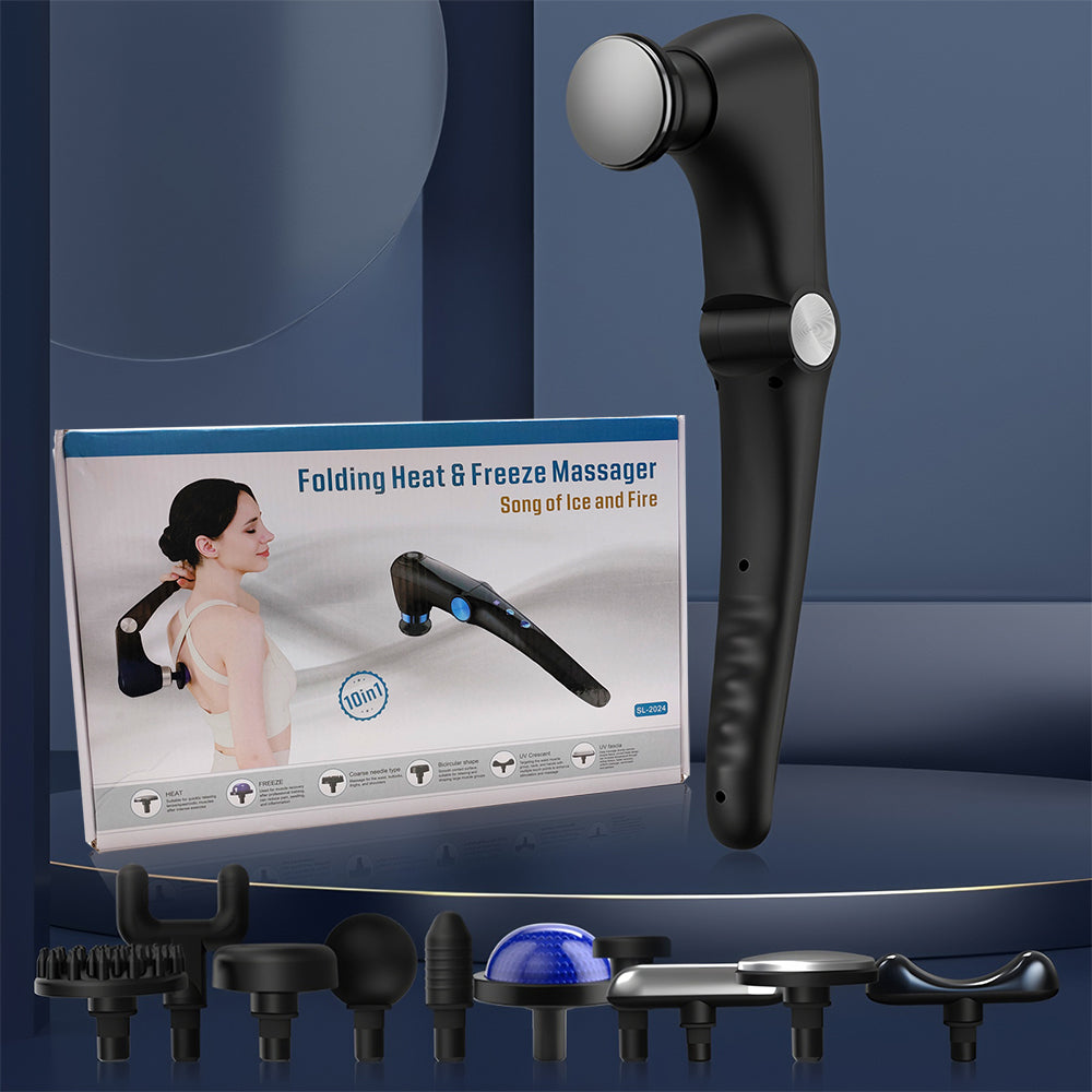 Adjustable Angles Portable Percussion Massager, Fascia Gun Massage with Hot and Cold Heads, Back Massager for Muscles