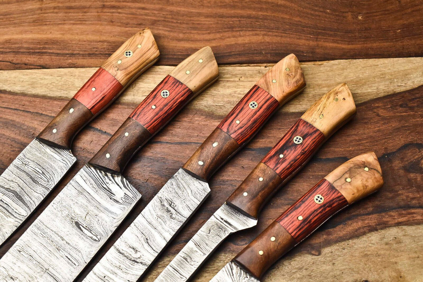 Lot Of 5 Handmade Damascus Steel Blade Chef Knife Set  Full Tang Blades 1