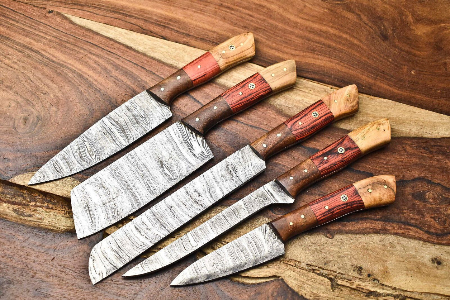 Lot Of 5 Handmade Damascus Steel Blade Chef Knife Set  Full Tang Blades 3