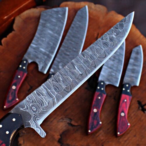 Handmade Damascus Steel Chef Knives Kitchen Set With Leather Bag  Full Tang 3