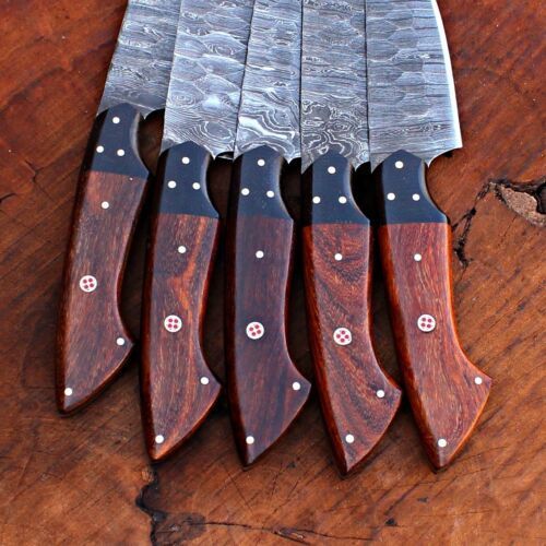Premium Handmade Damascus Steel Chef Knife Set With Leather Bag  Full Tang Kitchen  Hunting Knives 1