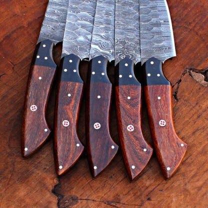 Premium Handmade Damascus Steel Chef Knife Set With Leather Bag  Full Tang Kitchen  Hunting Knives 1
