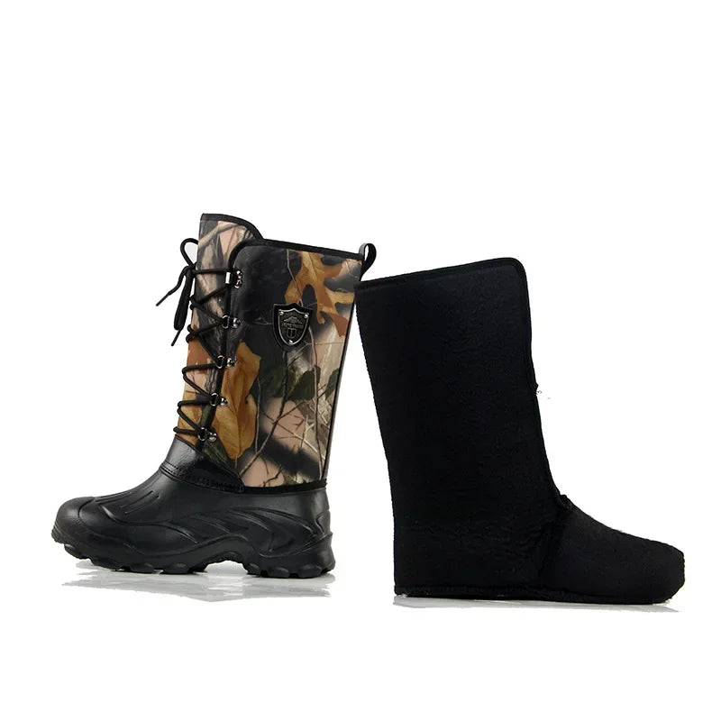 Waterproof Fishing Boots New Big Tree Camouflage Mens Shoes Winter Plush Boots High Top Snow Boots  4