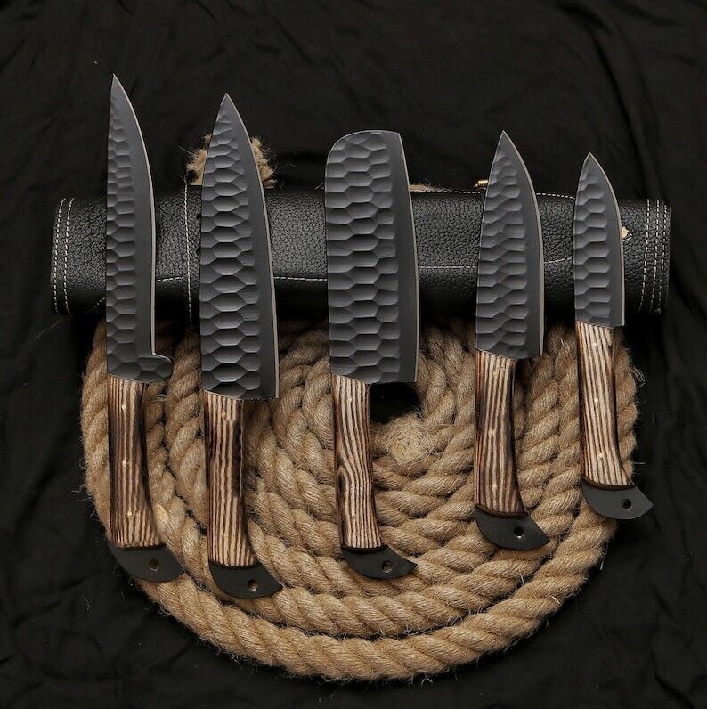 Custom Handmade Damascus Steel Chef Knife Set of 5 | Premium Kitchen Knives with Ergonomic Handles