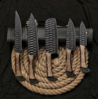 Custom Handmade Damascus Steel Chef Knife Set of 5 | Premium Kitchen Knives with Ergonomic Handles