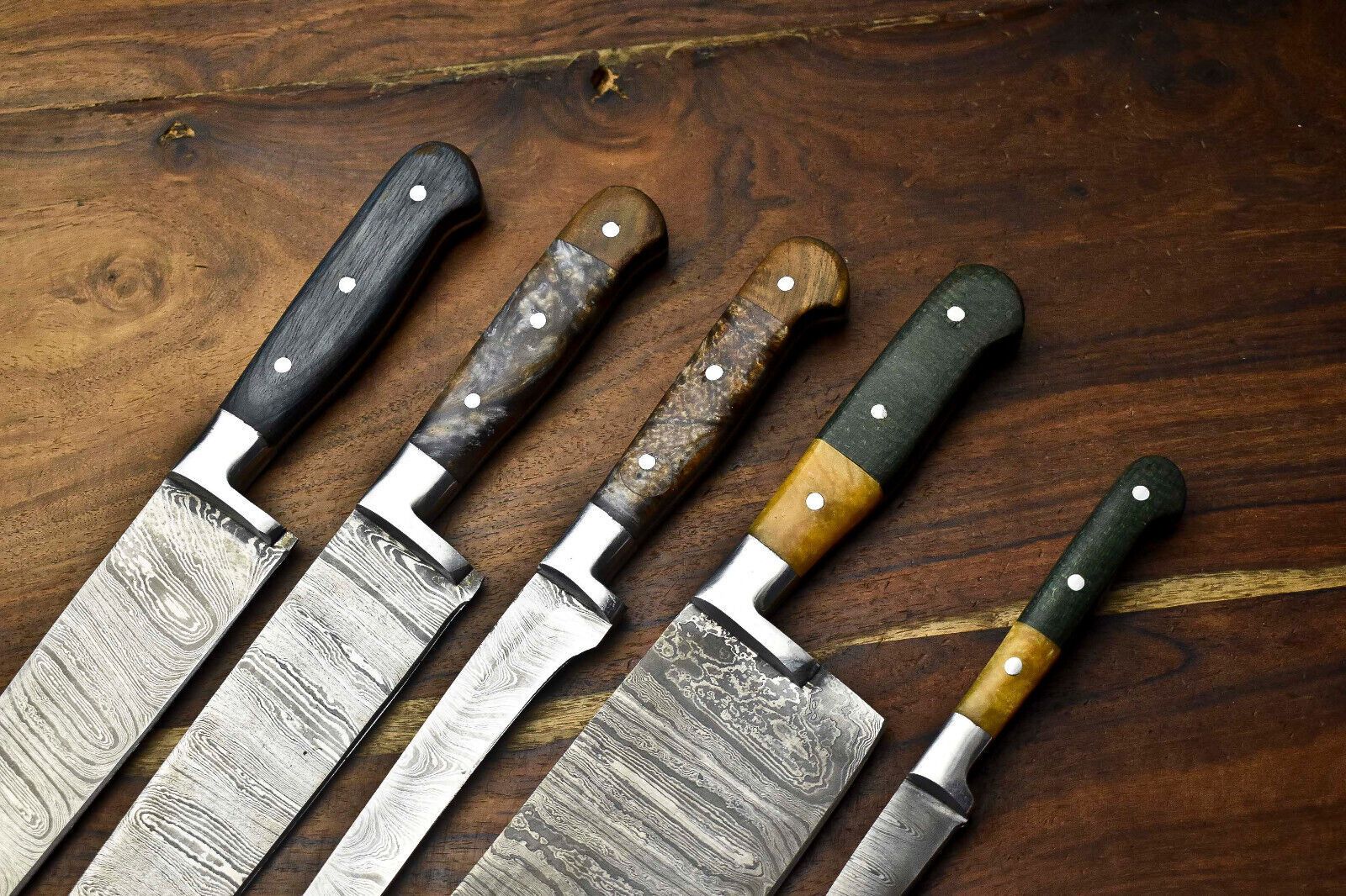 Custom Handmade Damascus Steel Chef Knife Set Of 5  Premium Kitchen Knives 1