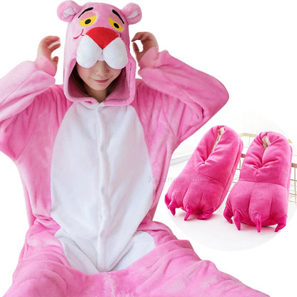 Pink Leopard, Unicorn Pajamas Set, Flannel Animal Pyjamas for Ladies, Winter Nightie Sleepwear