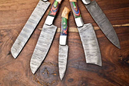 Custom Lot Of 5 Handmade Hammered Damascus Steel Chef Knives Set  1013 Full Tang 1