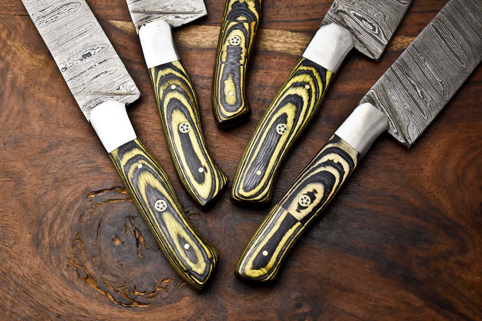 5Piece Handmade Hammered Damascus Steel Chef Knife Set  Professional Kitchen Cutlery 2