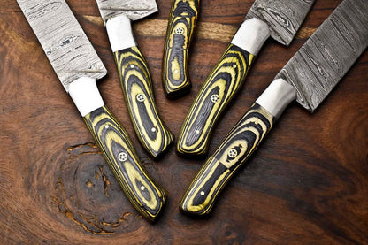 5Piece Handmade Hammered Damascus Steel Chef Knife Set  Professional Kitchen Cutlery 2