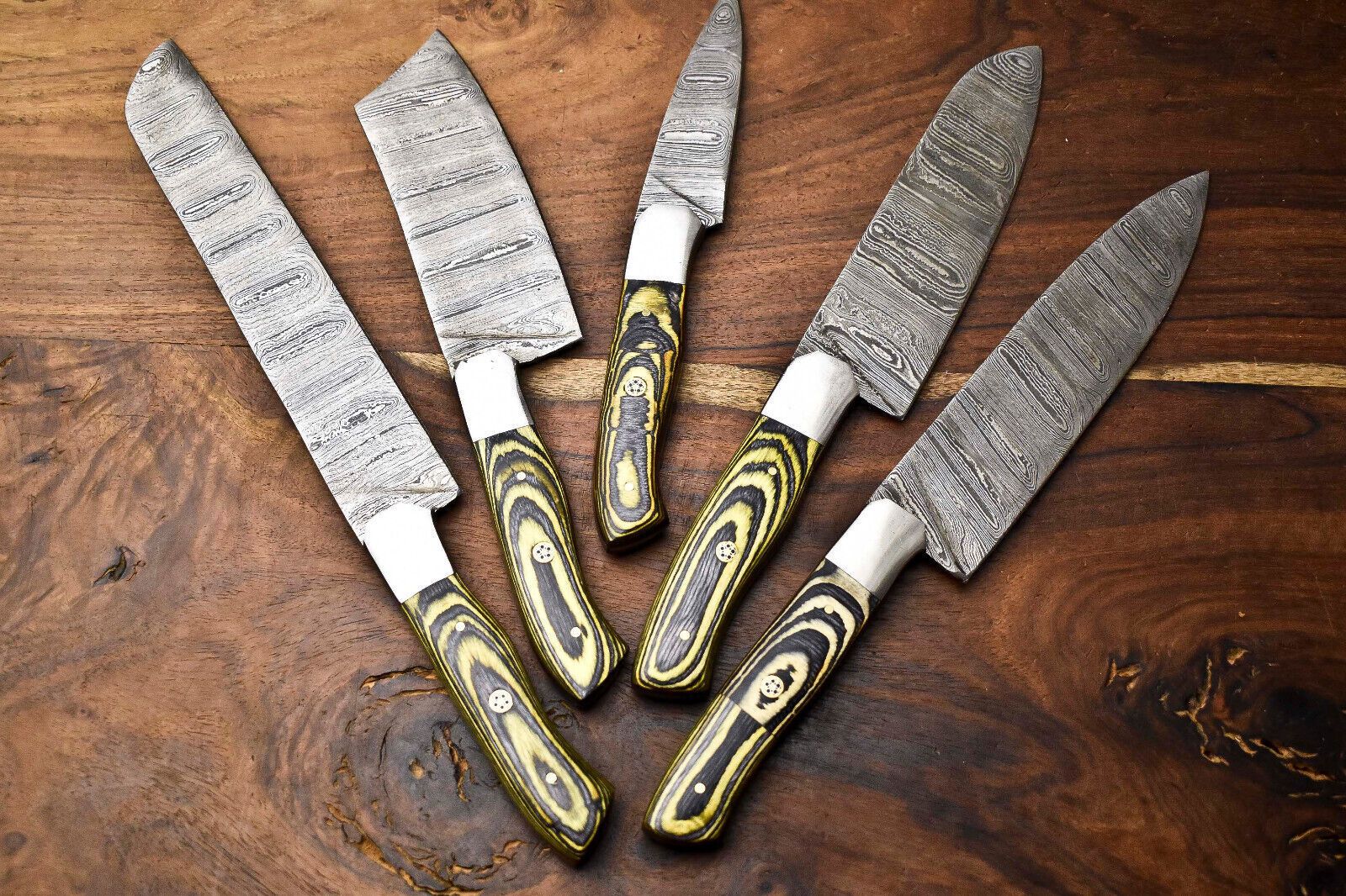 5-Piece Handmade Hammered Damascus Steel Chef Knife Set | Professional Kitchen Cutlery