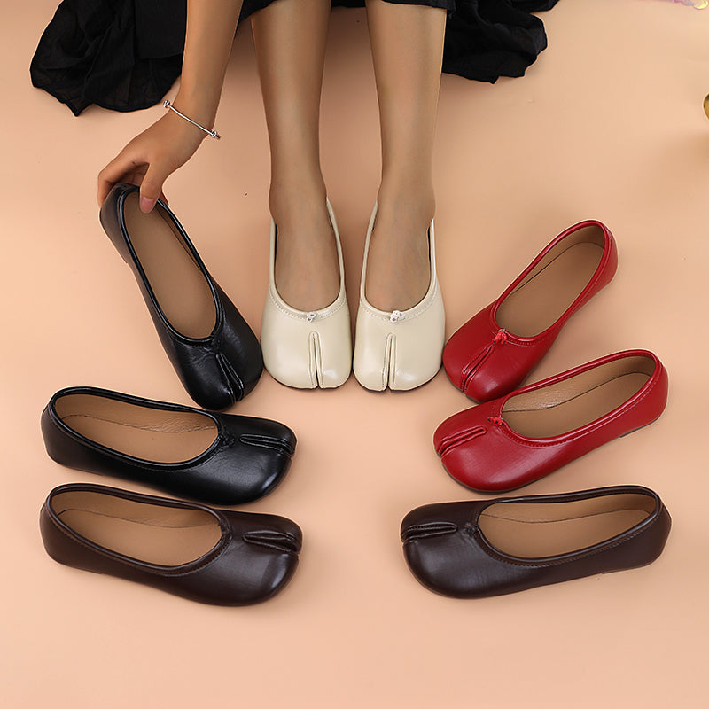 Leather Womens Toe Separator Loafers, Comfortable Flat Slip-On Shoes, Breathable Casual Everyday Comfort Footwear