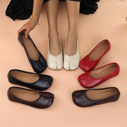 Leather Womens Toe Separator Loafers, Comfortable Flat Slip-On Shoes, Breathable Casual Everyday Comfort Footwear
