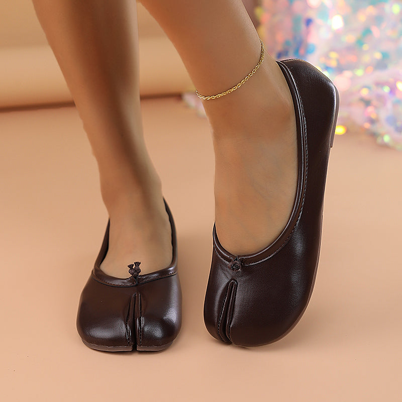 Leather Womens Toe Separator Loafers, Comfortable Flat Slip-On Shoes, Breathable Casual Everyday Comfort Footwear