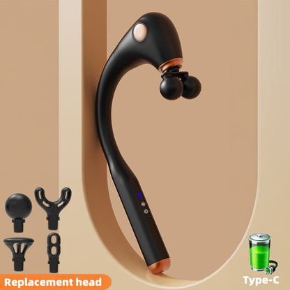Handheld Extended Back Percussion Massage Hammer, U-shaped Double Elbow Fascia Gun, Long Handle Fascia Gun