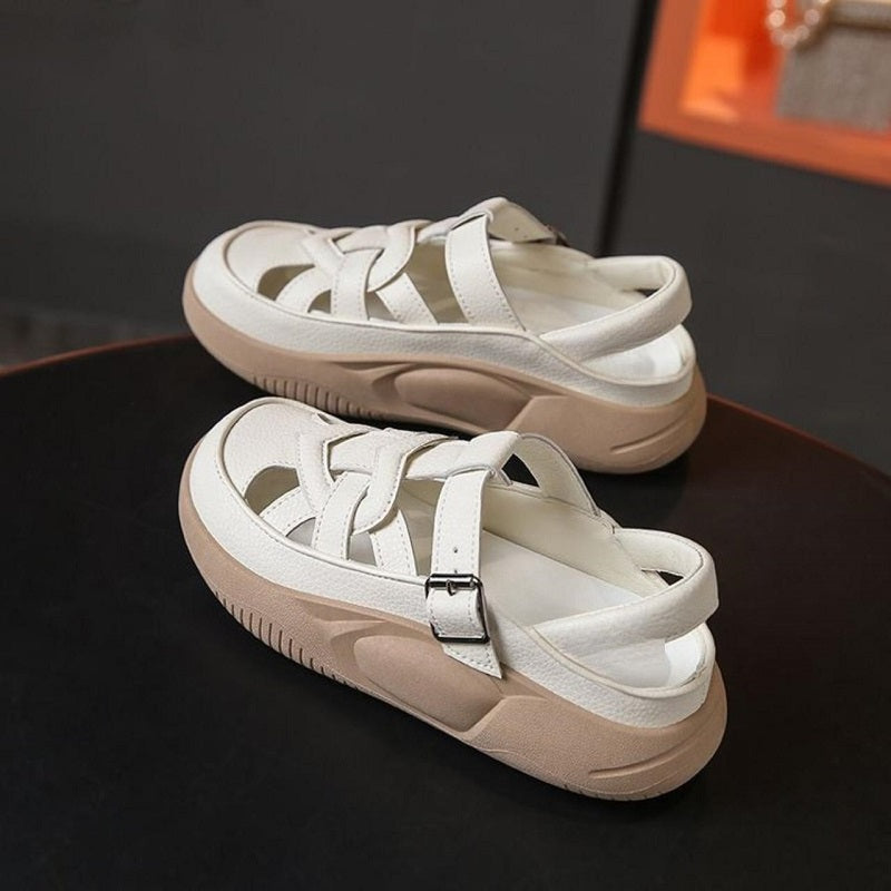 Red Roman Sandals for Women, Crisscross Strap Platform with Metal Buckles, Stylish Breathable Summer Vacation Shoes