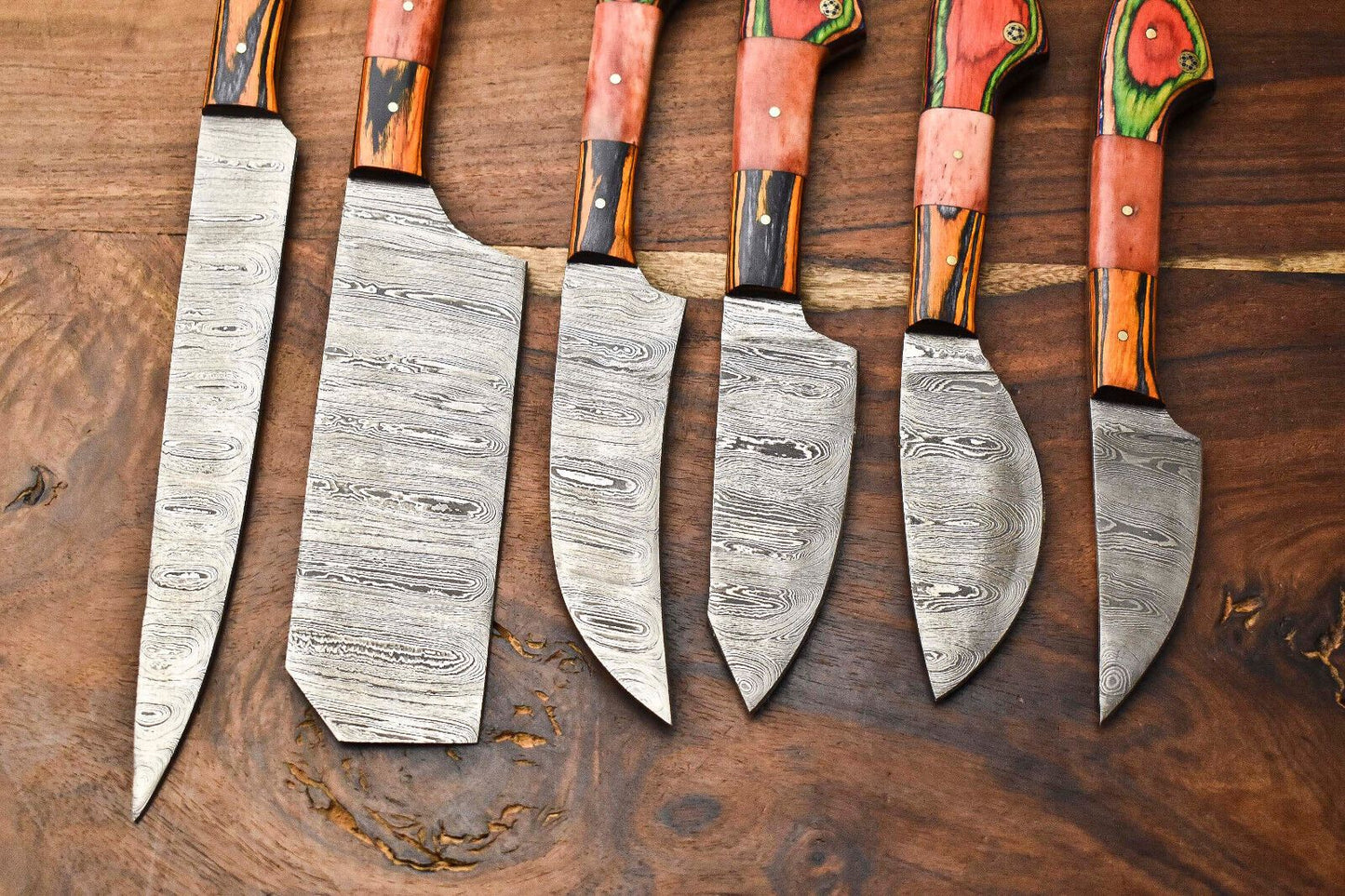 Artisan Lot Of 6 Handmade Damascus Steel Chef Knife Collection  Razor Sharp Blades 2
