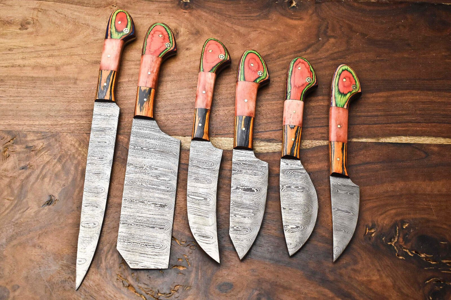 Artisan Lot Of 6 Handmade Damascus Steel Chef Knife Collection  Razor Sharp Blades 3