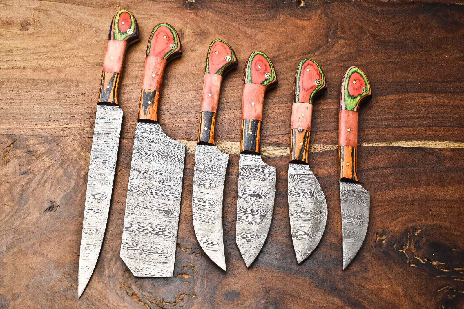 Artisan Lot Of 6 Handmade Damascus Steel Chef Knife Collection  Razor Sharp Blades 3