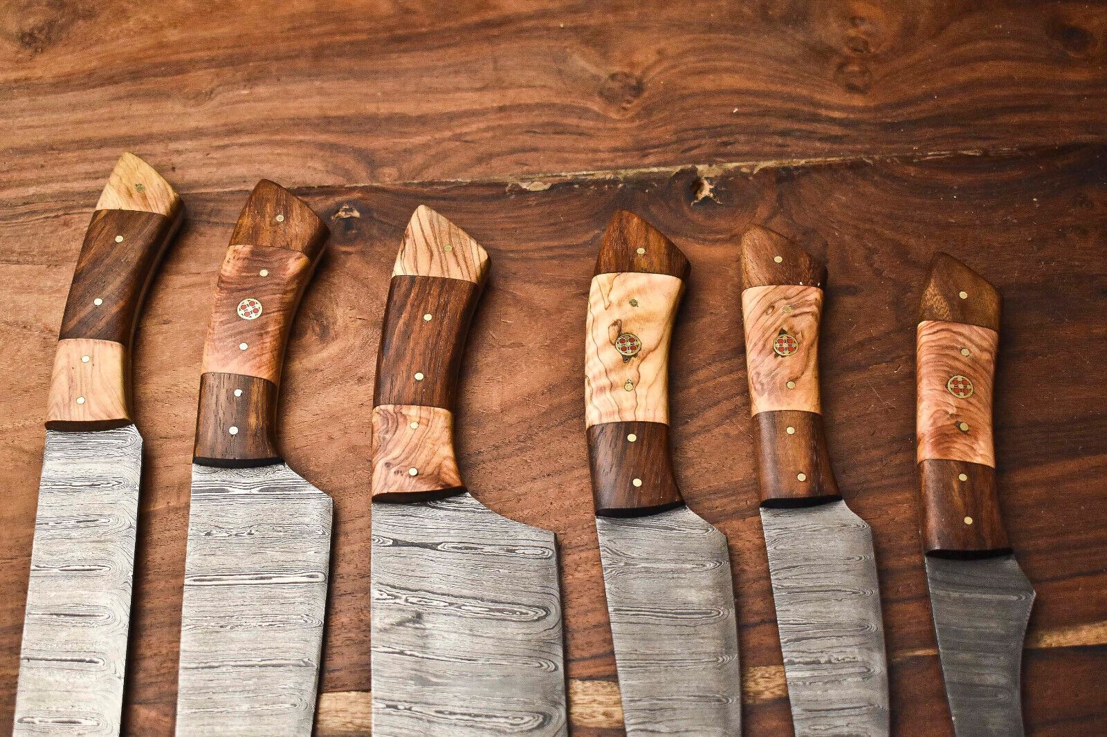 Custom 6Piece Handmade Damascus Steel Chef Knife Set  Hammered Full Tang Blades 2