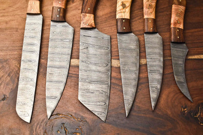 Custom 6Piece Handmade Damascus Steel Chef Knife Set  Hammered Full Tang Blades 3