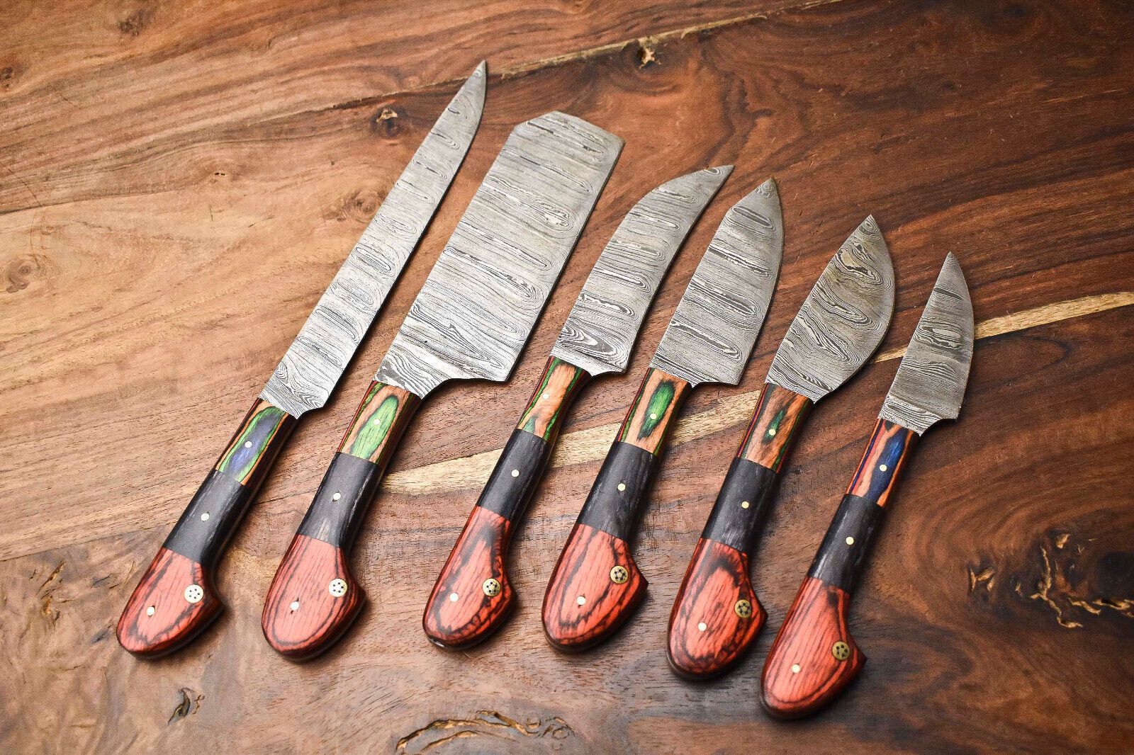 Lot Of 6 Premium Handmade Damascus Steel Kitchen Knives  Professional Chef Set 1