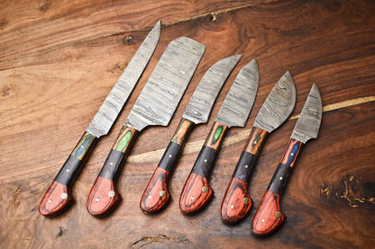 Lot Of 6 Premium Handmade Damascus Steel Kitchen Knives  Professional Chef Set 1