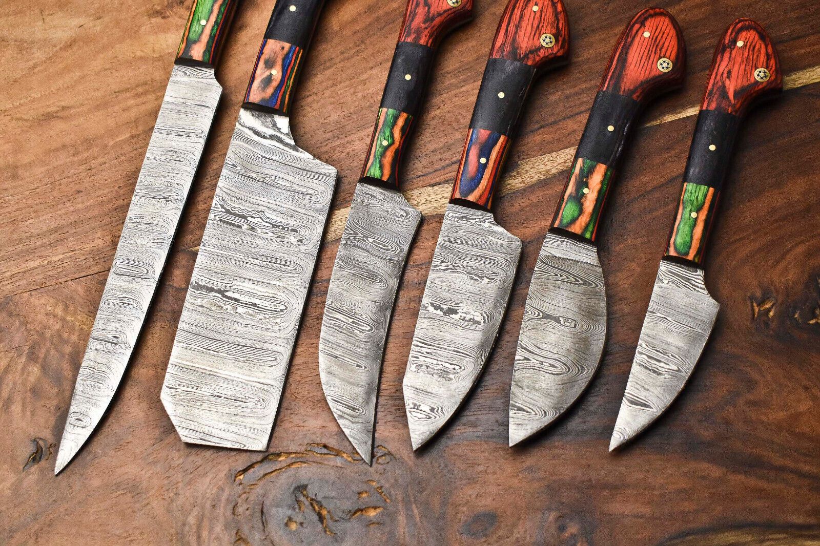 Lot Of 6 Premium Handmade Damascus Steel Kitchen Knives  Professional Chef Set 3
