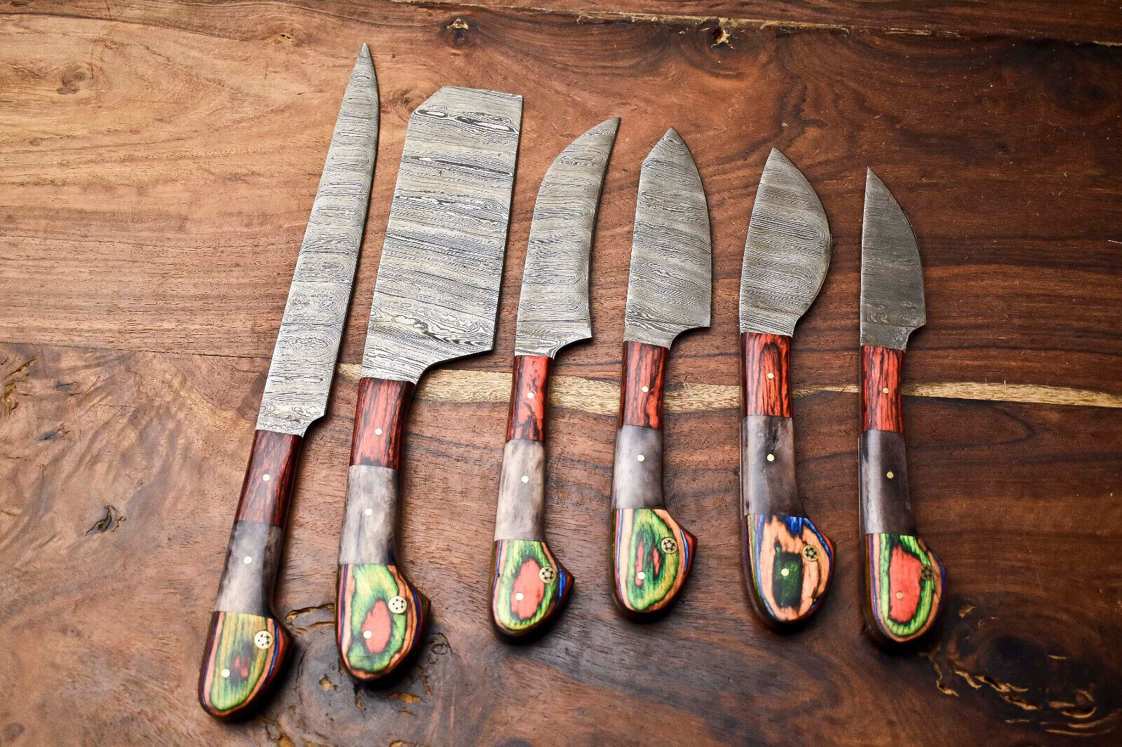 Lot Of 6 Premium Handmade Damascus Steel Kitchen Knives  Professional Set 1