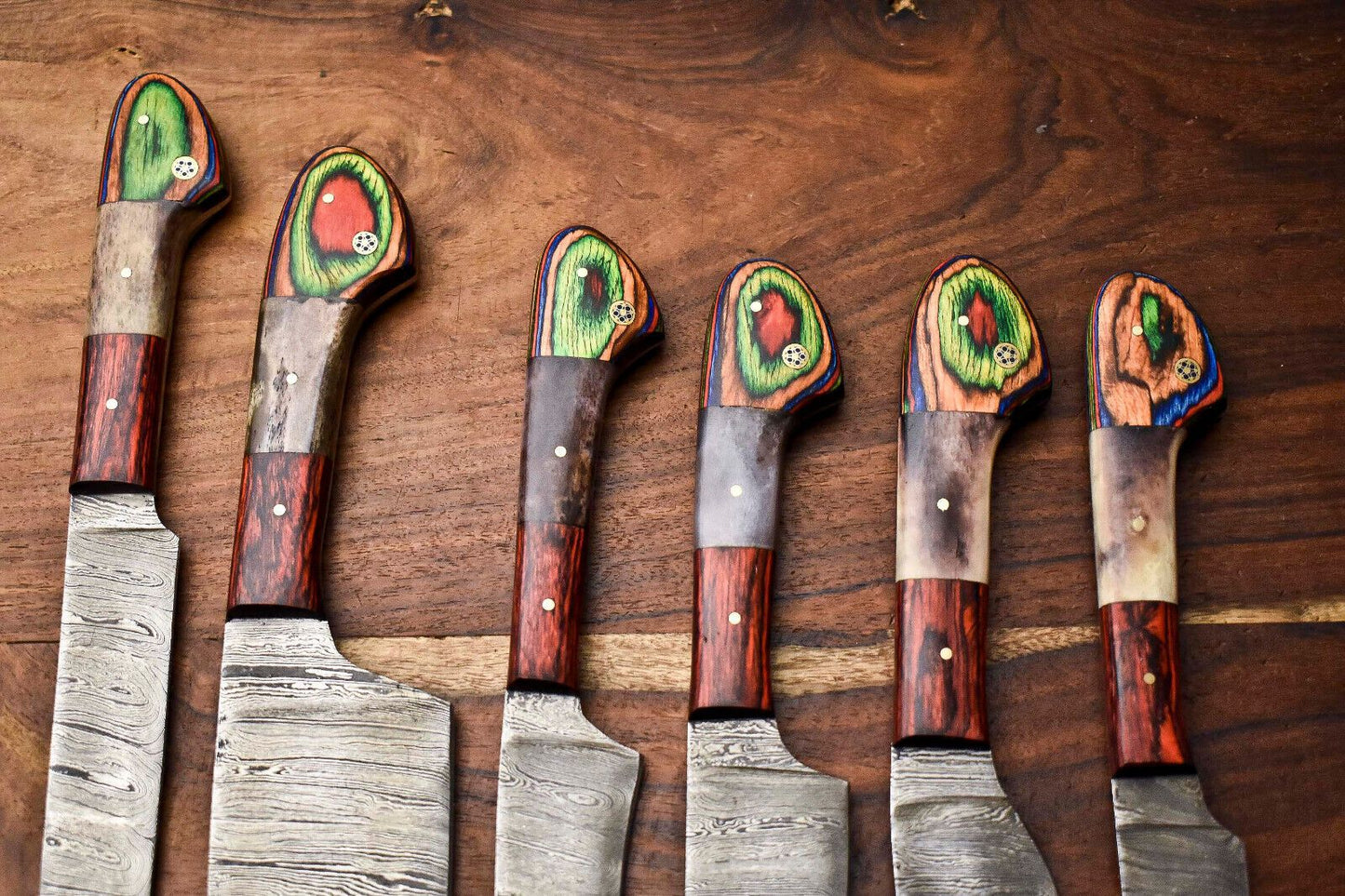 Lot Of 6 Premium Handmade Damascus Steel Kitchen Knives  Professional Set 2