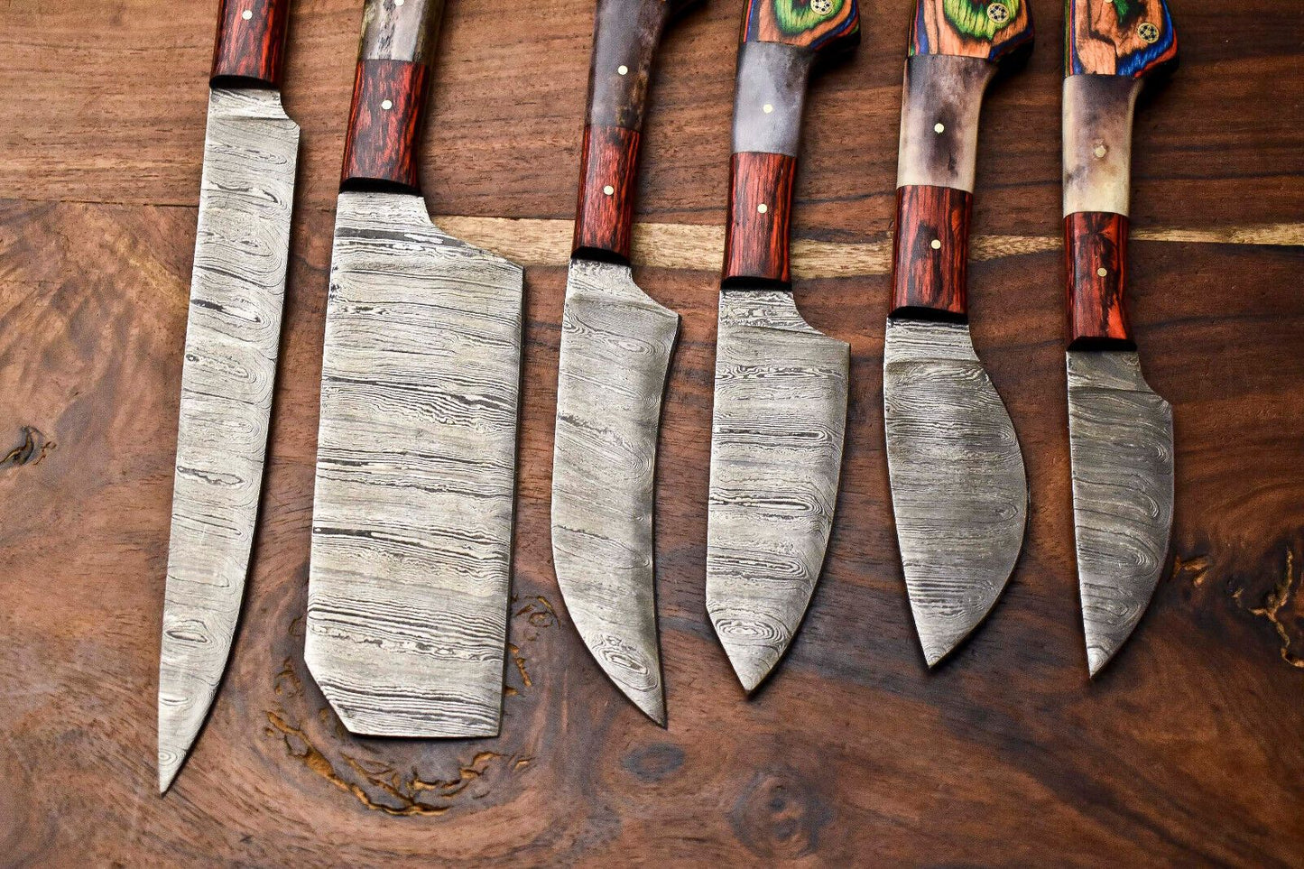 Lot Of 6 Premium Handmade Damascus Steel Kitchen Knives  Professional Set 3