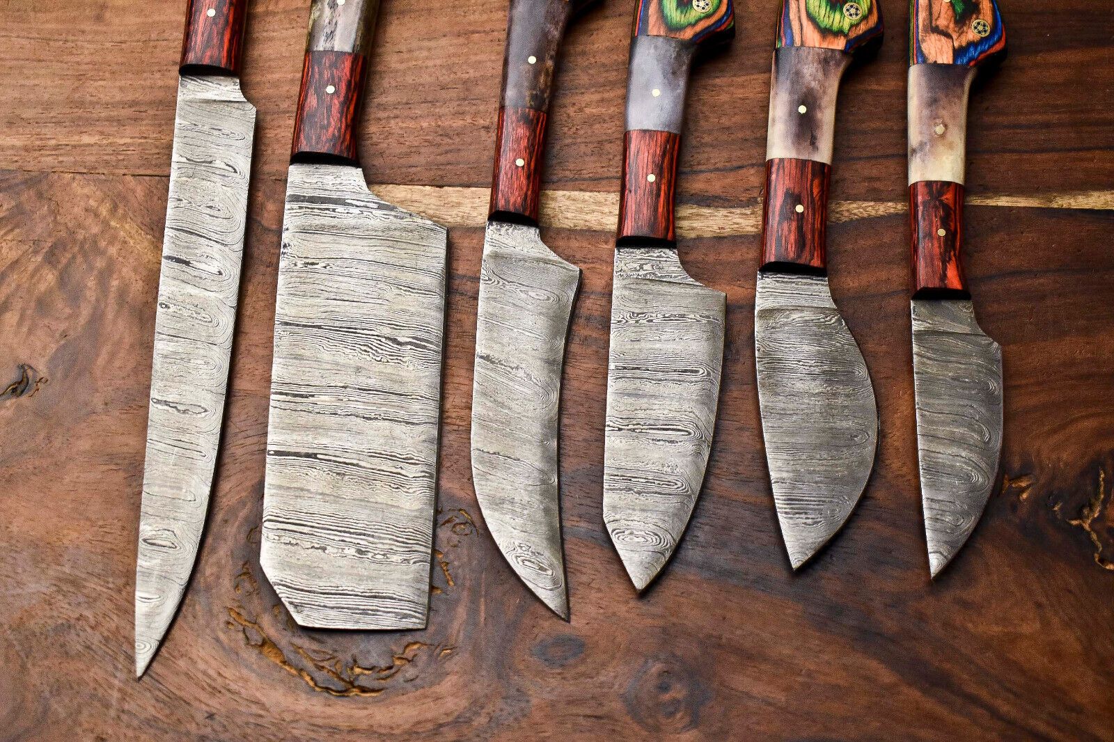 Lot Of 6 Premium Handmade Damascus Steel Kitchen Knives  Professional Set 3