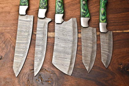 Lot Of 5 Handmade Hammered Damascus Steel Knives  Custom Chef Set With Unique Blades 3