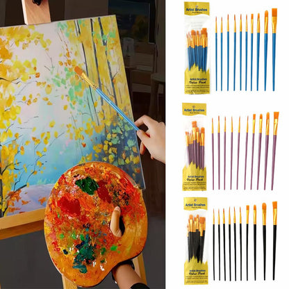10Pcs Artist Paint Brush Set Multi Functional Nylon Hair Brushes For Watercolor Gouache Oil And Acr 1