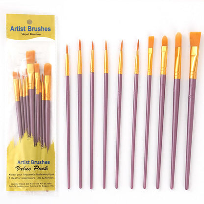 10Pcs Artist Paint Brush Set Multi Functional Nylon Hair Brushes For Watercolor Gouache Oil And Acr 6
