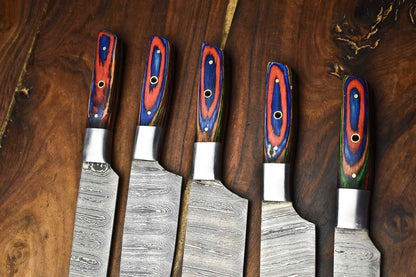 Custom Lot Of 5 Handmade Hammered Damascus Steel Blade Chef Knife Set  Professional Handmade 2