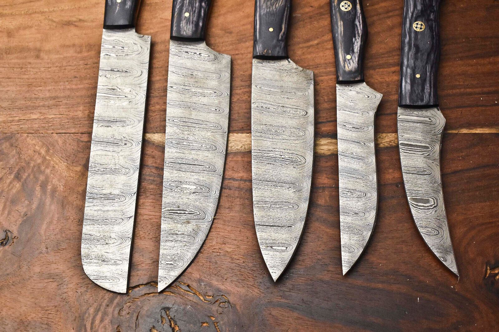 Artisan Handmade Damascus Steel Chef Knife Set  5Piece Hammered Kitchen Collection 2