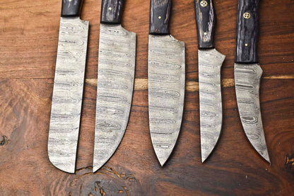 Artisan Handmade Damascus Steel Chef Knife Set  5Piece Hammered Kitchen Collection 2