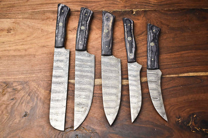 Artisan Handmade Damascus Steel Chef Knife Set | 5-Piece Hammered Kitchen Collection