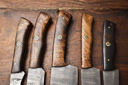 Custom Lot Of 5 Handmade Damascus Steel Chef Knives  Hammered Full Tang Set 2