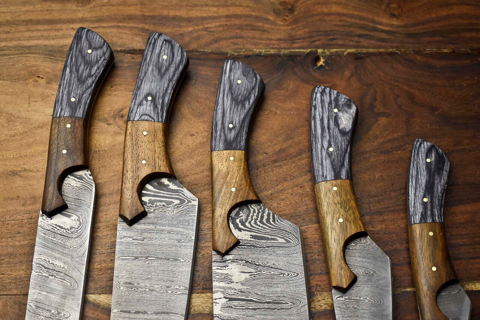 Custom Lot Of 5 Handmade Hammered Damascus Steel Chef Knife Set  Professional Handmade Kitchen Kniv