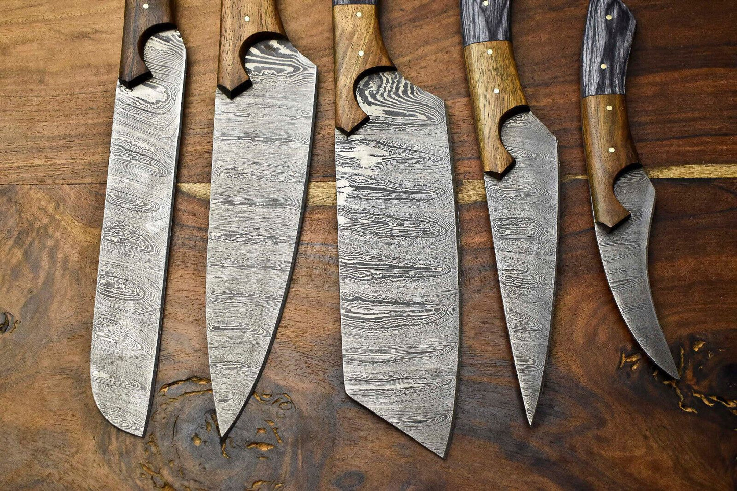 Custom Lot Of 5 Handmade Hammered Damascus Steel Chef Knife Set  Professional Handmade Kitchen Kniv