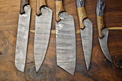 Custom Lot Of 5 Handmade Hammered Damascus Steel Chef Knife Set  Professional Handmade Kitchen Kniv
