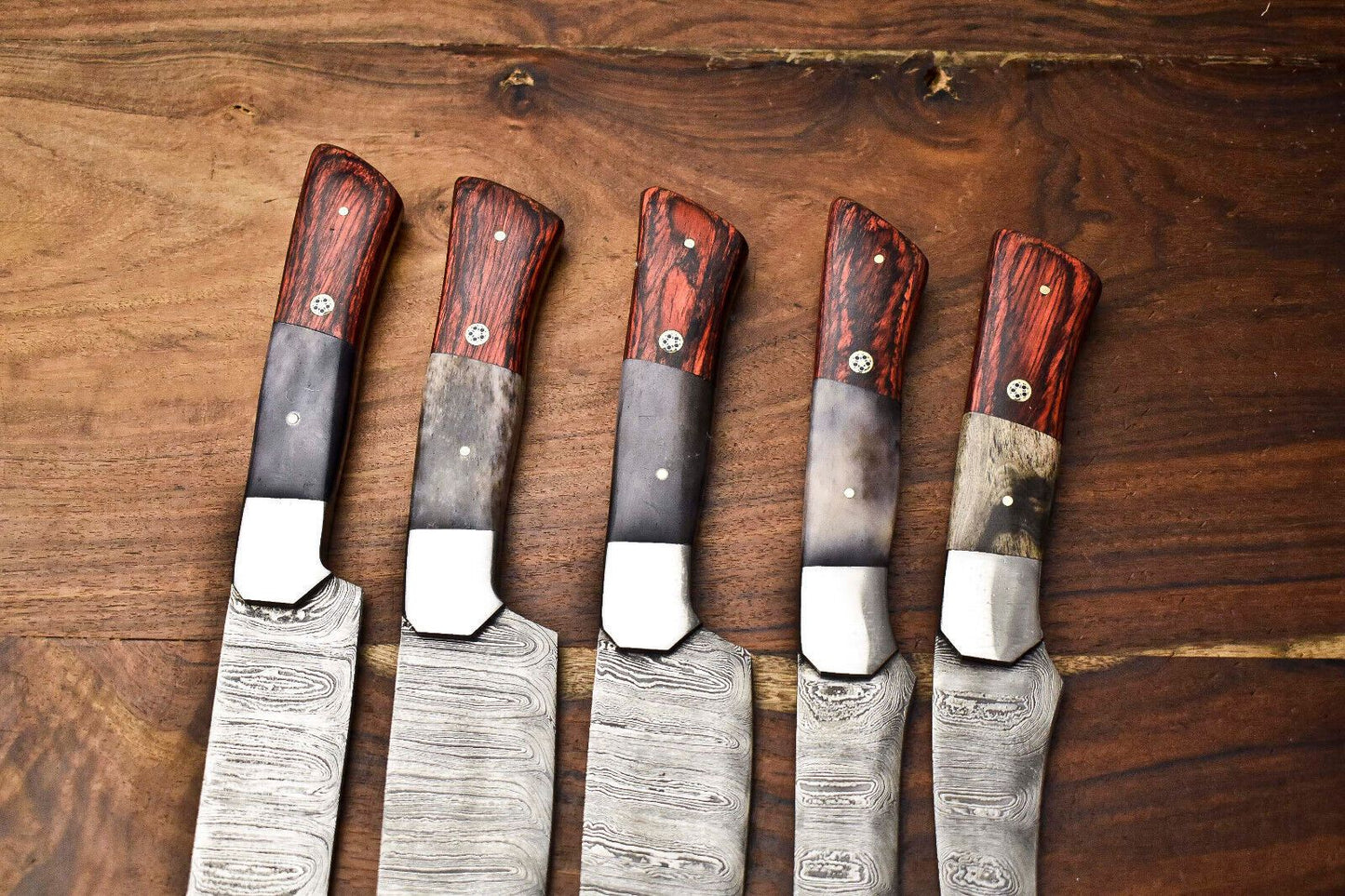 Hand Forged Damascus Steel Chef Knife Set  Lot Of 5 Handmade Hammered Kitchen Knives With Razor Sha 2