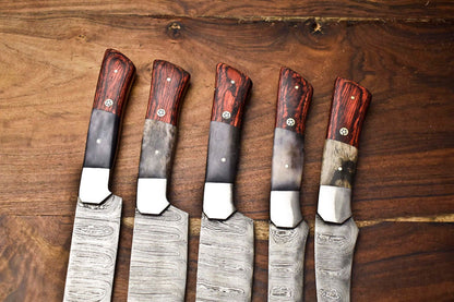 Hand Forged Damascus Steel Chef Knife Set  Lot Of 5 Handmade Hammered Kitchen Knives With Razor Sha 2