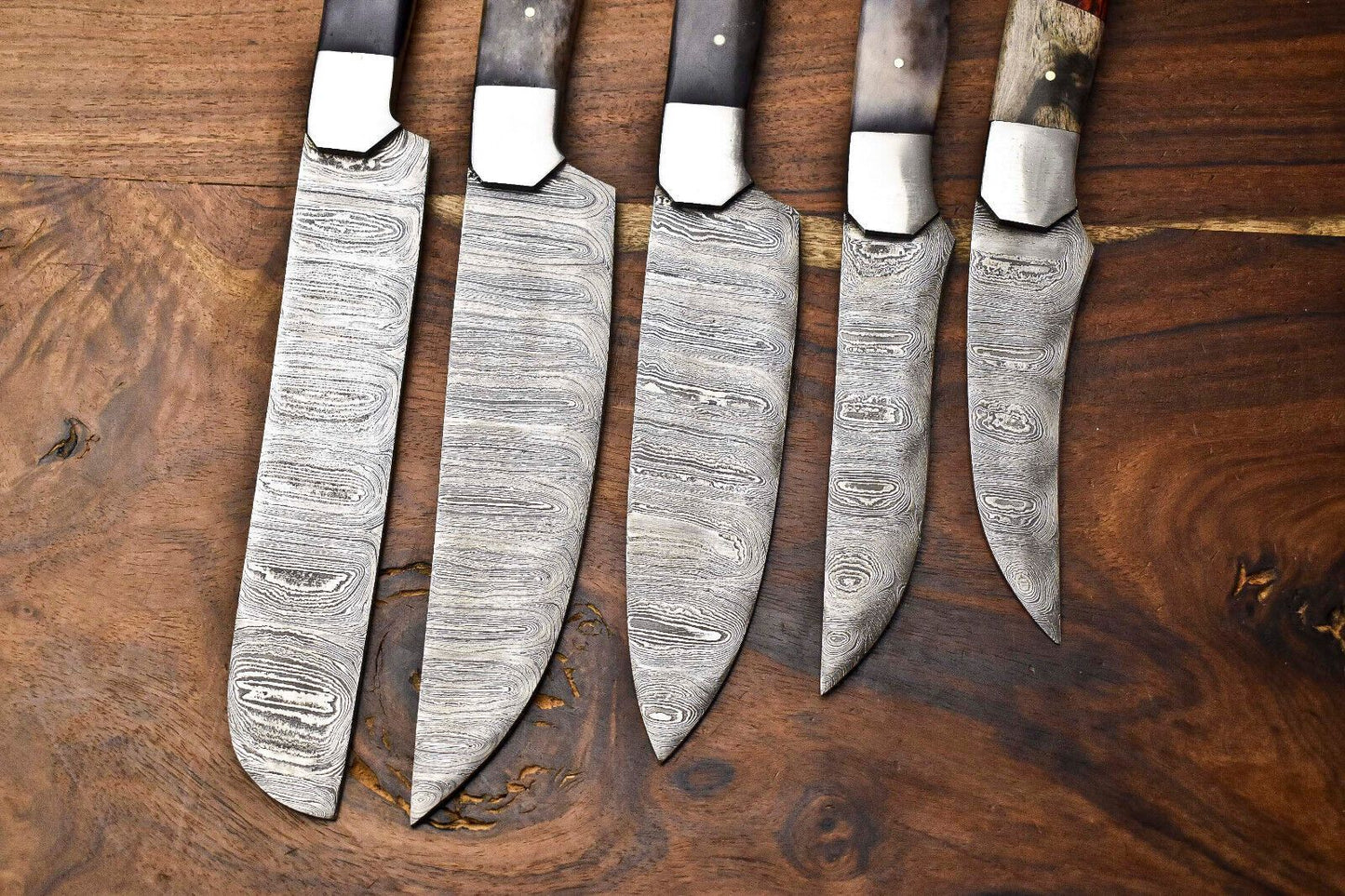 Hand Forged Damascus Steel Chef Knife Set  Lot Of 5 Handmade Hammered Kitchen Knives With Razor Sha 3