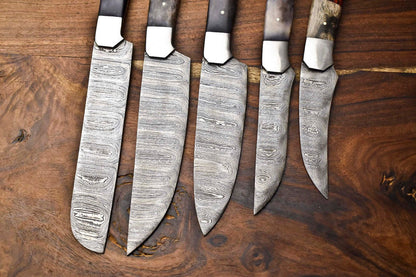 Hand Forged Damascus Steel Chef Knife Set  Lot Of 5 Handmade Hammered Kitchen Knives With Razor Sha 3